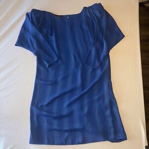Vtg JT Dress Blue 3/4 Sleeve Shoulder Pads Size 16 Polyester
